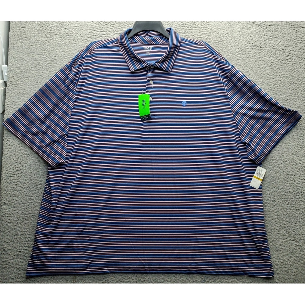 IZOD Golf Polo Shirt Mens 4XB Multi Striped Short Sleeve 4-Way Stretch UPF-50+